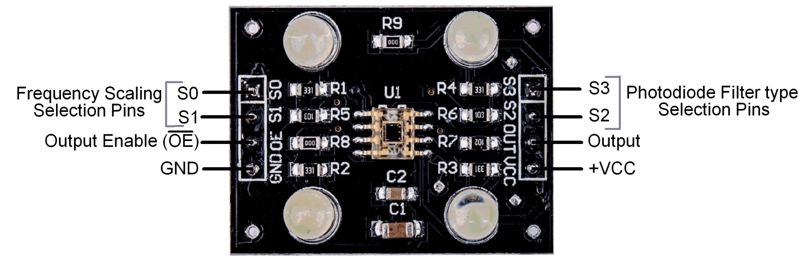 This is the picture of Color Sensor TCS3200 Pinout