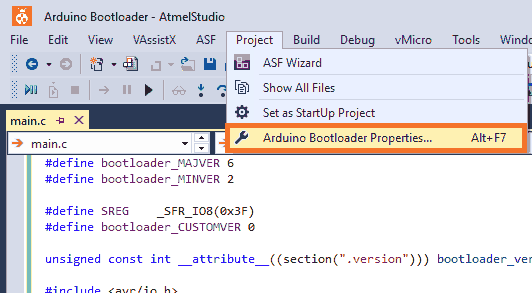 Atmel Project properties